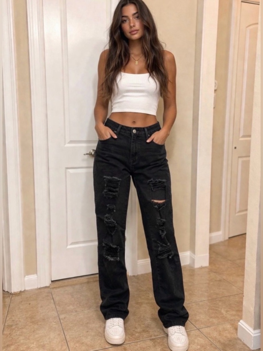 Arizona Jean Company Black Distressed Skinny Jeans